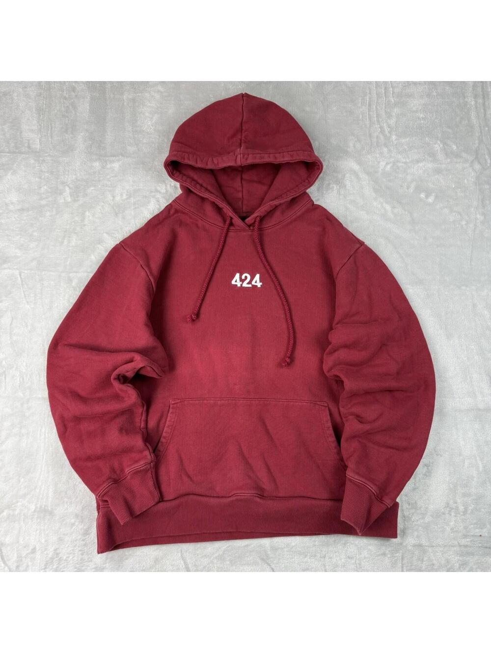 424 Los Angeles Pullover Hoodie Men XL Red Distressed Streetwear Heavyweight Y2K